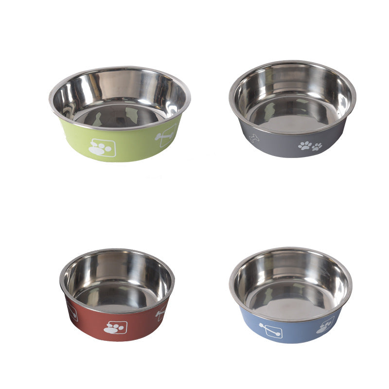 Pet Double Stainless Steel Cat Bowl Dog Bowl Non-Slip Drop Resistant Feeder Anti Knock Over Dog Food Basin 