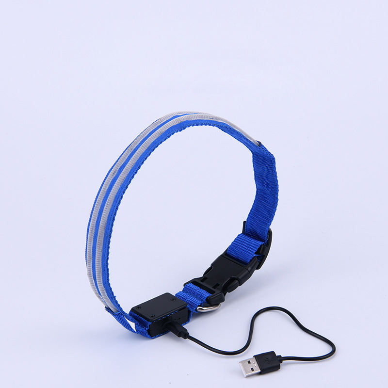 Pet Supplies LED Flash Dog Collar Nylon Translucent Double Fiber Medium Large Neck Usb Luminous Collar