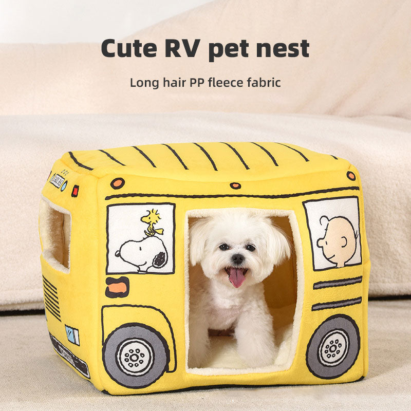 Bus Shaped Cat Kennel Cute Pet Kennel All Season Universal Semi Closed Cat Kennel Small and Medium-Sized Dog Kennel Foldable