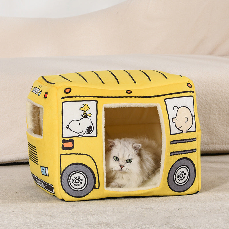 Bus Shaped Cat Kennel Cute Pet Kennel All Season Universal Semi Closed Cat Kennel Small and Medium-Sized Dog Kennel Foldable