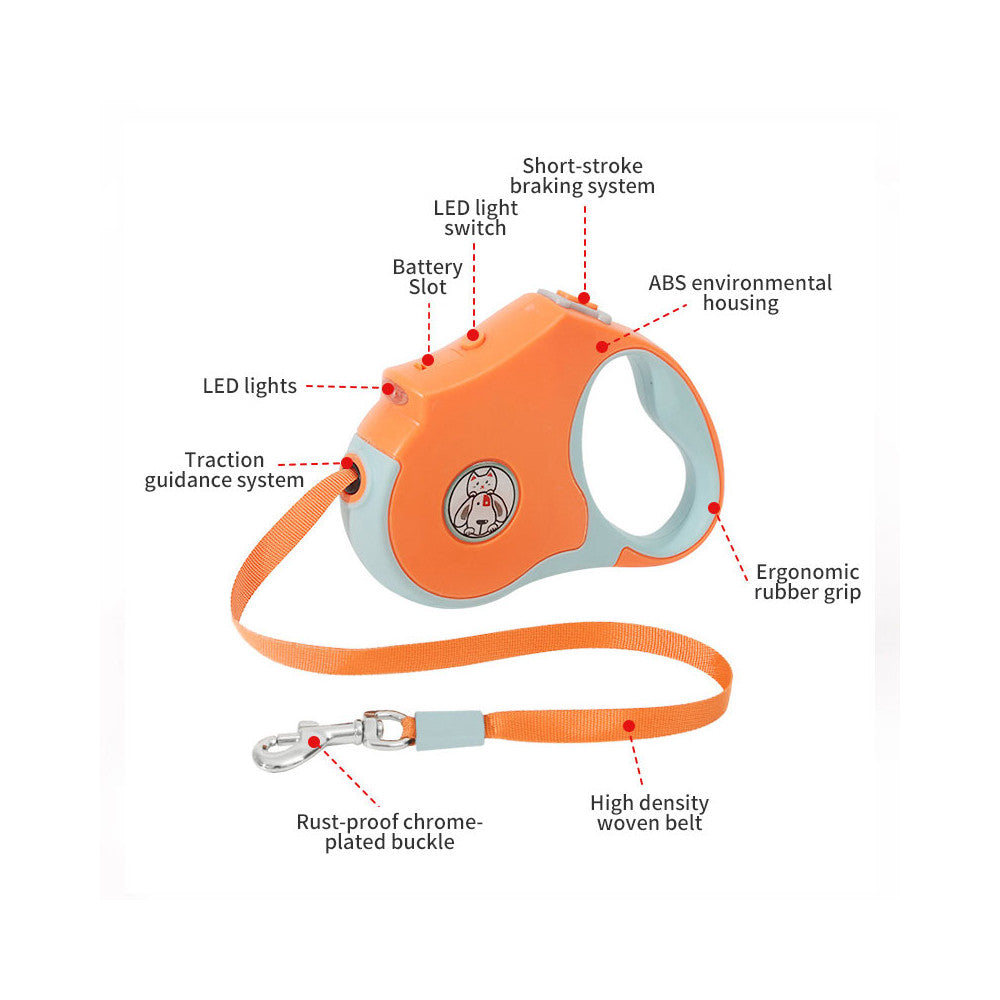 Automatic Traction Rope Pet Supplies Automatic Retractable Traction Leash With Lights Out Walking Dog Light Dog Leash